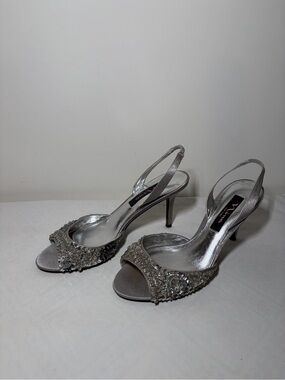 Nina Silver Crystal Slingback Heels